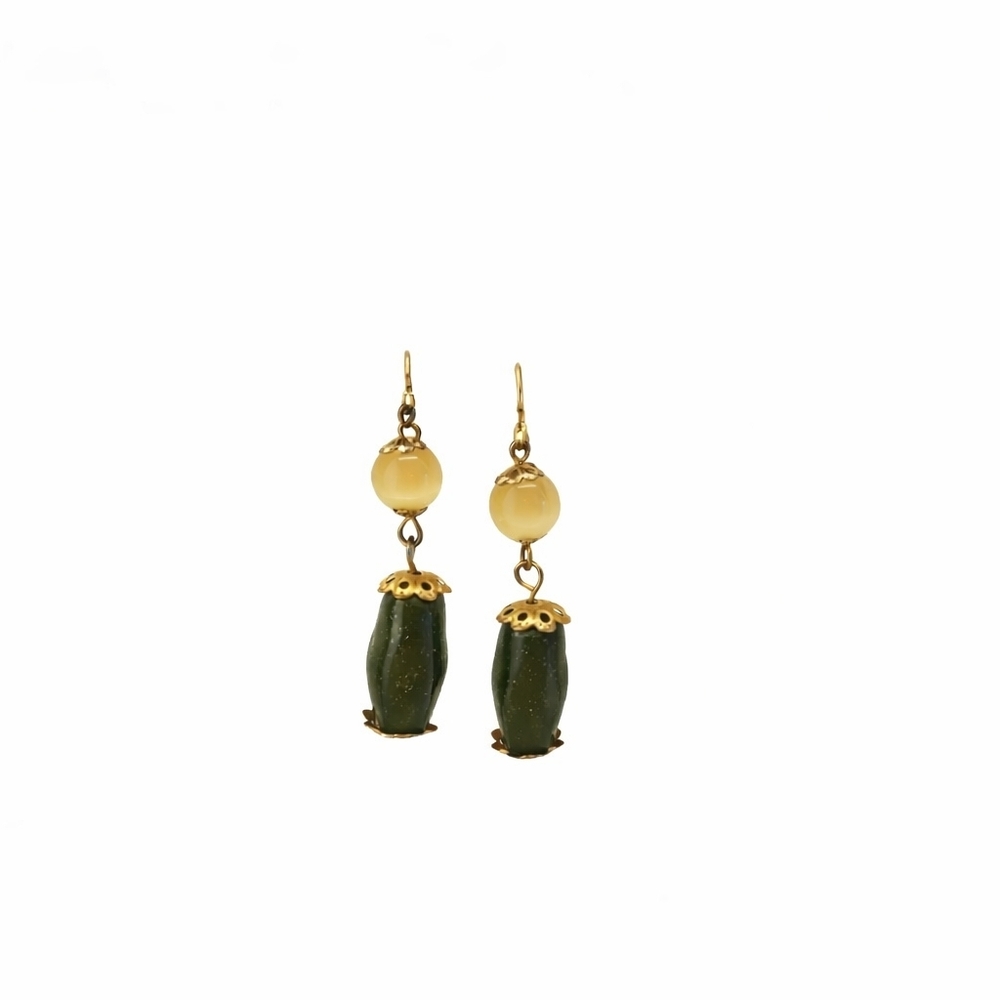Elegant Gold and Green Drop Earrings